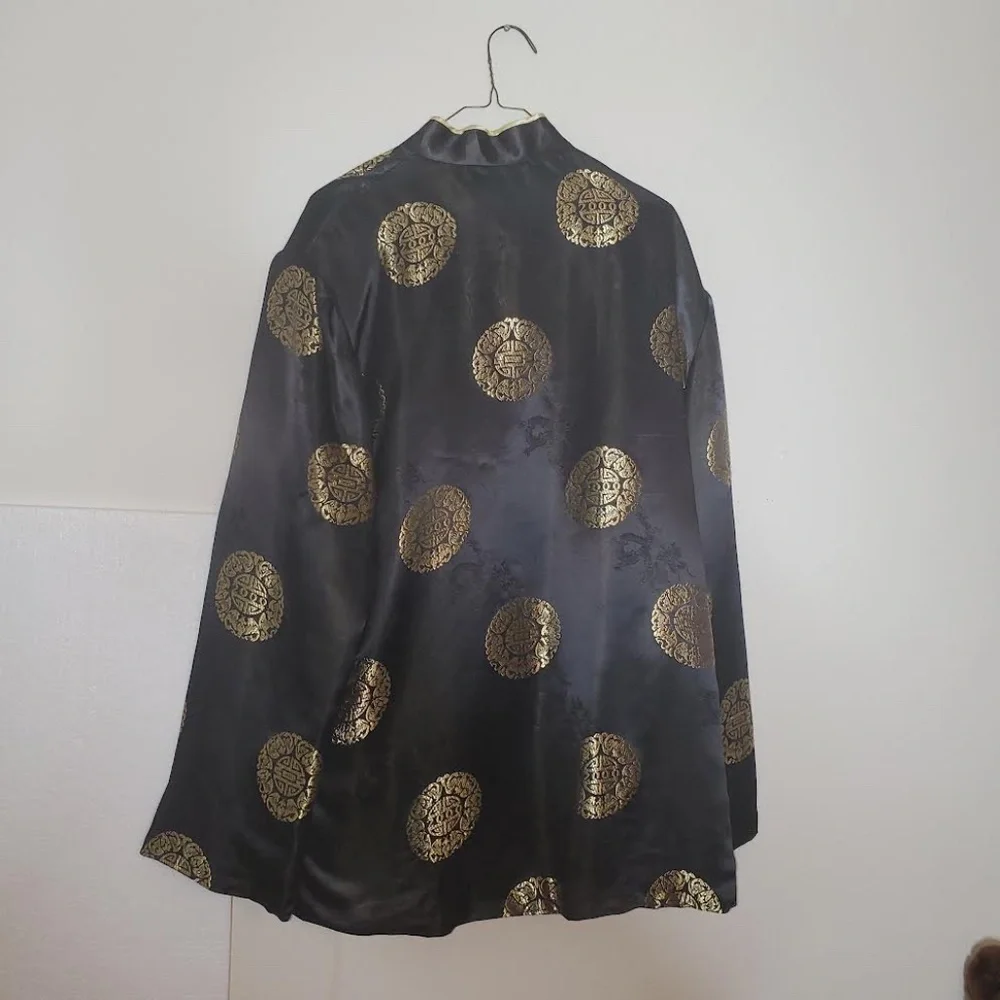 Mens Vintage Chinese Black/ Gold Tang Suit with Stand-up Collar (Jacket & Pants) - Picture 5 of 15